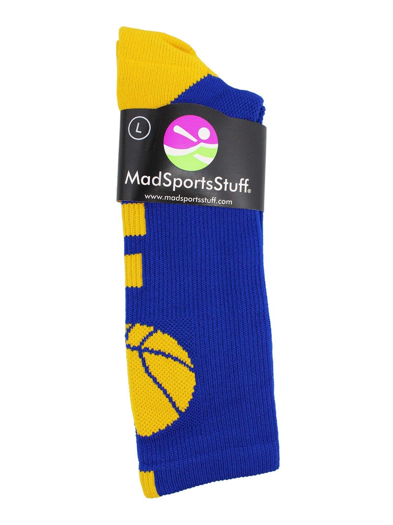 MadSportsStuff جوارب كرة السلة من ماد سبورتس ستاف مع شعار كرة السلة (أزرق ملكي/ذهبي، صغير) - Image 4